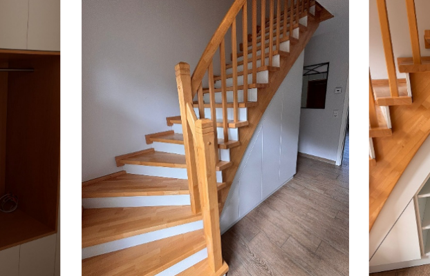 Maßgefertigter Einbauschrank unter der neuen geschlossenen Treppe